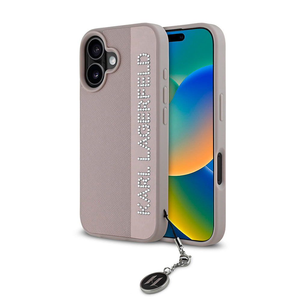 Karl Lagerfeld iPhone 16 Orjinal Lisanslı Anahtarlıklı Taşlı KL Yazılı Saffiano Rhinestones Telefon Kılıfı-1 Karl Lagerfeld iPhone 16 Orjinal Lisanslı Anahtarlıklı Taşlı KL Yazılı Saffiano Rhinestones Telefon Kılıfı-1